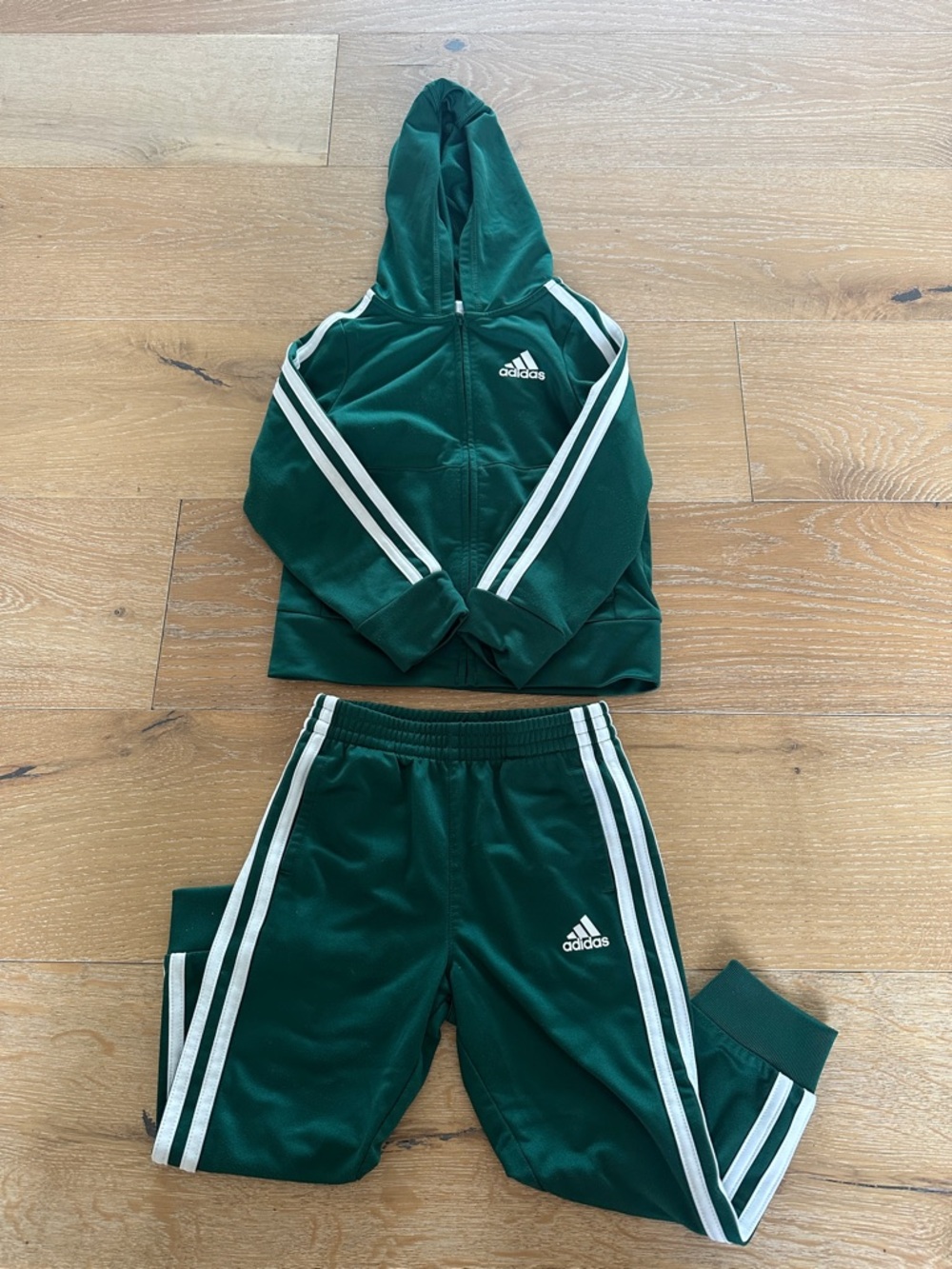 adidas Green Hooded Tracksuit with White Stripes
